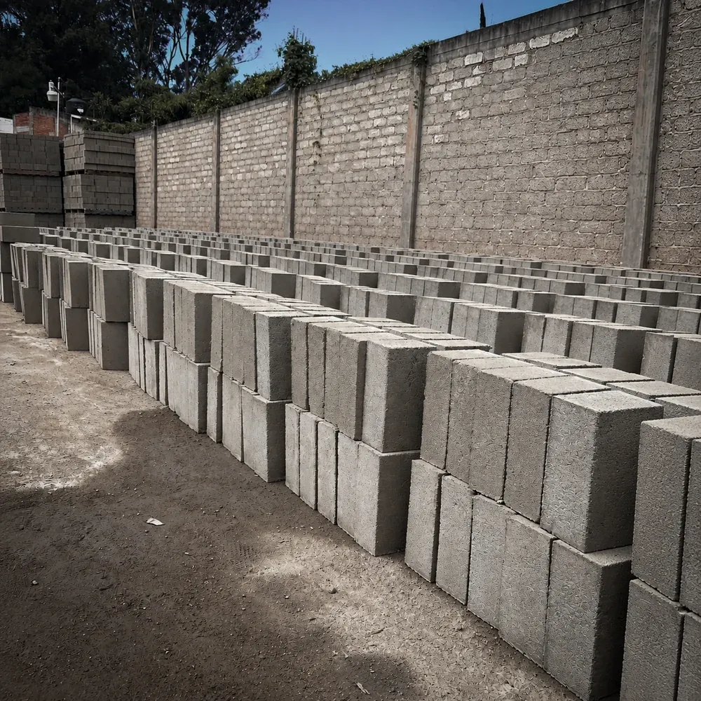 Filas de block de concreto en el patio de Granada